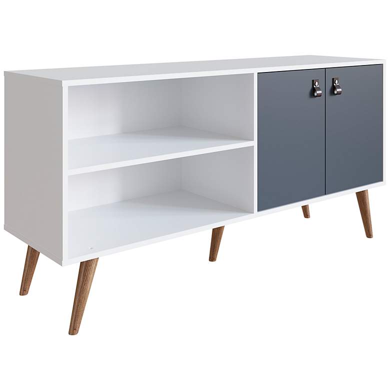Image 3 Amber 53 3/4 inch Wide Matte White Blue Wood 2-Door TV Stand