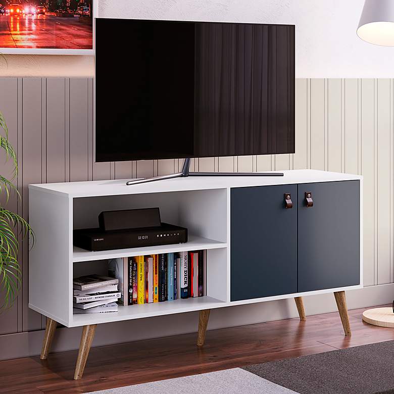 Image 2 Amber 53 3/4" Wide Matte White Blue Wood 2-Door TV Stand