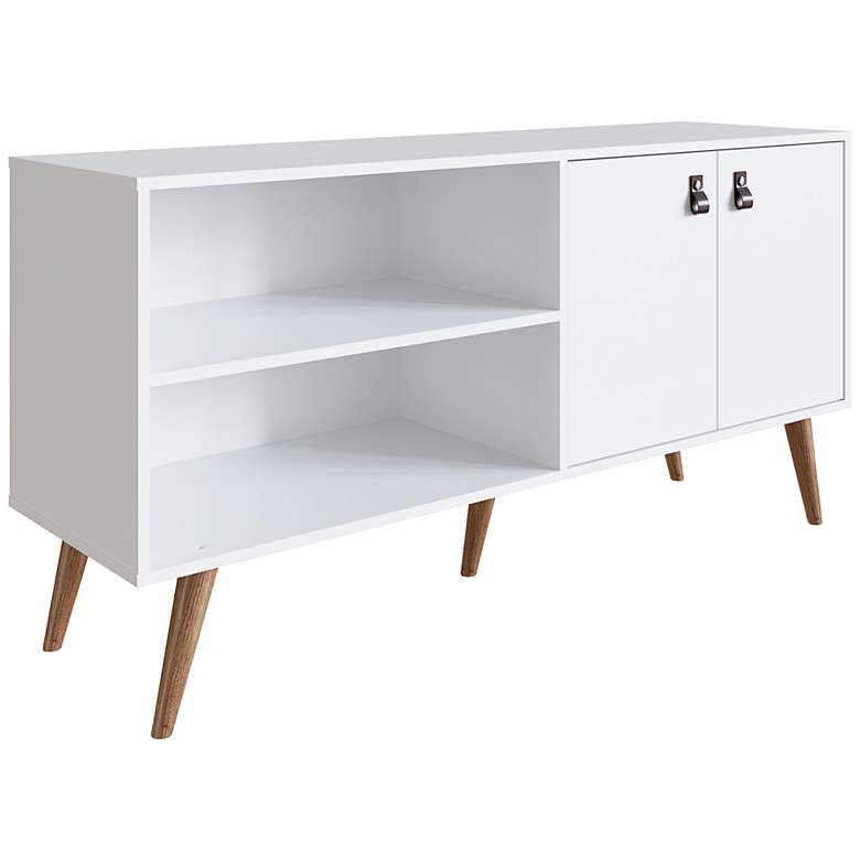 Image 3 Amber 53 3/4 inch Wide Matte White Wood 2-Door TV Stand