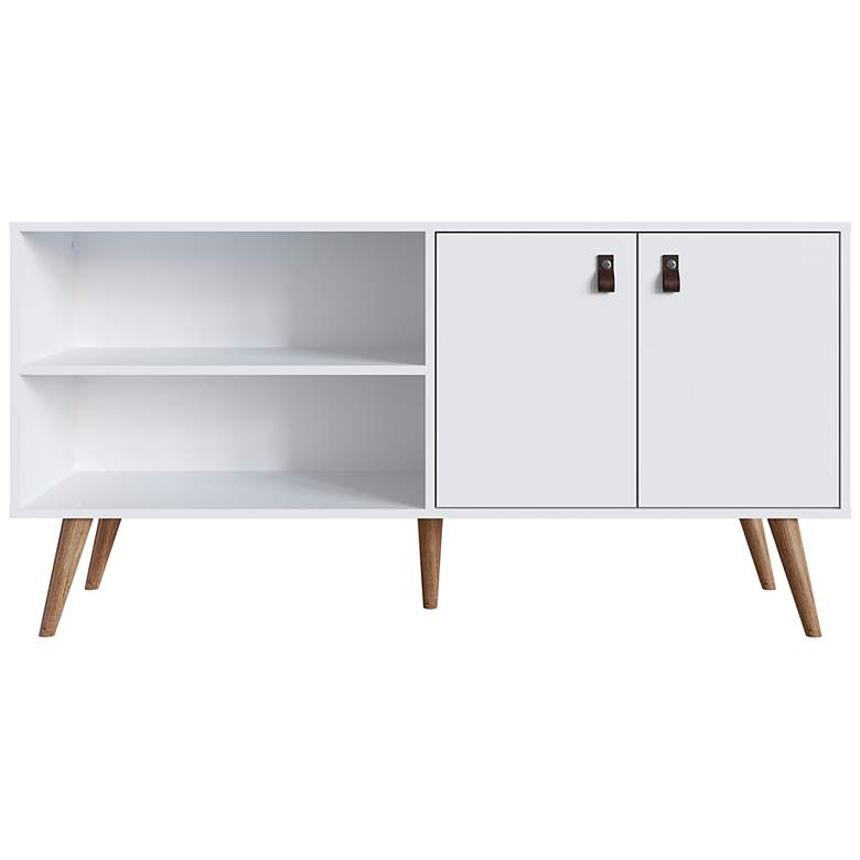 Image 6 Amber 53 3/4 inch Wide Matte White Wood 2-Door TV Stand more views