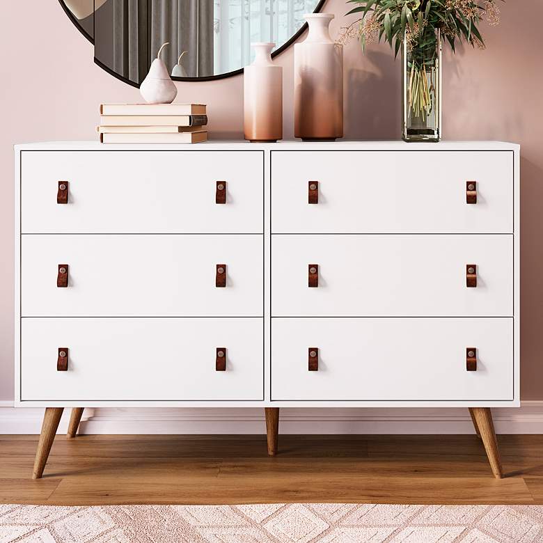 Image 1 Amber 53 3/4 inch Wide Matte White Wood 6-Drawer Double Dresser