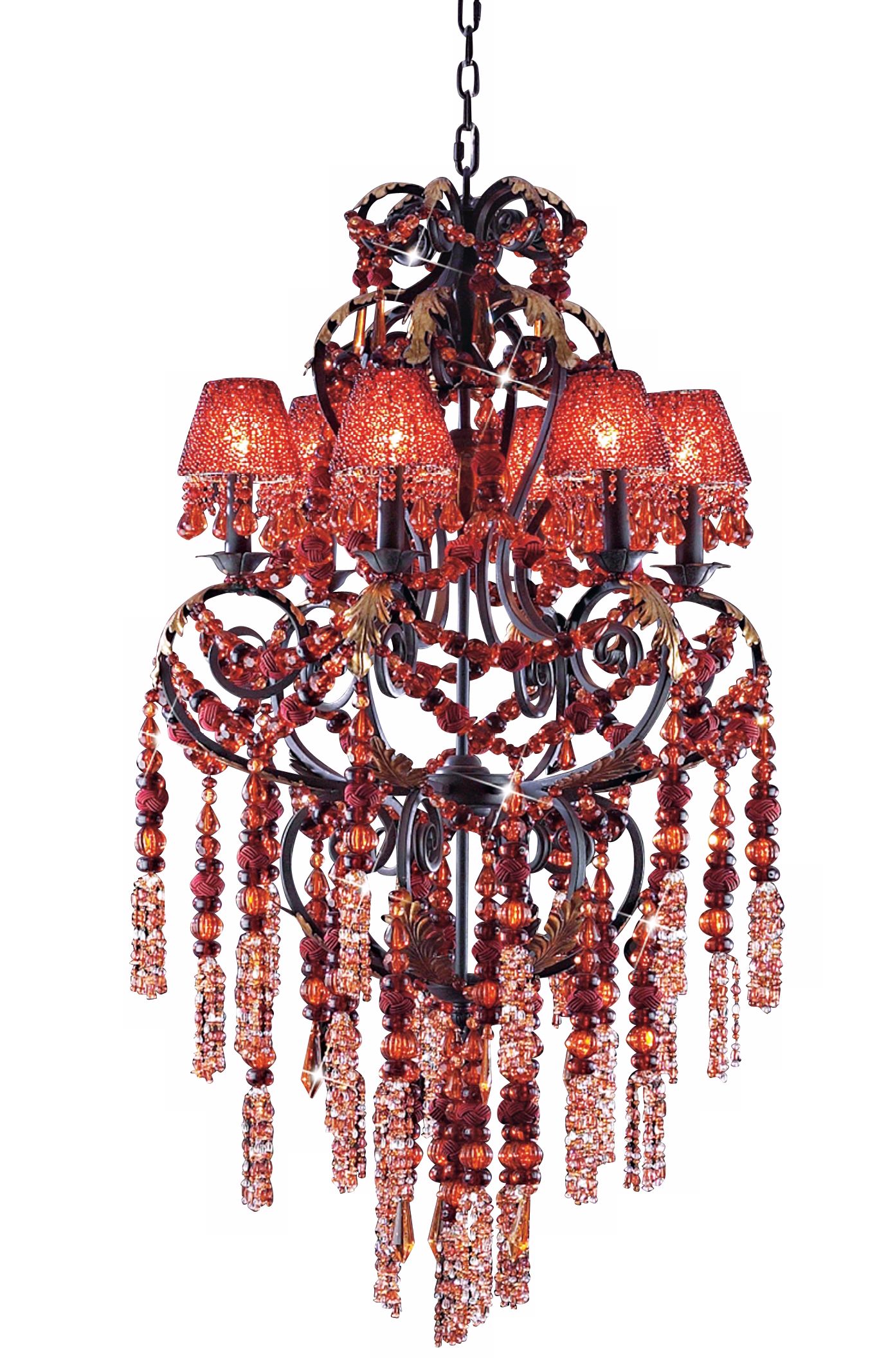 Amber Beaded Six Light Chandelier