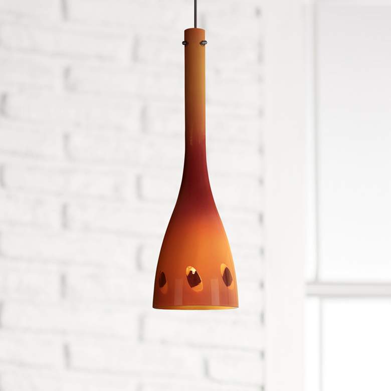 Image 1 Amber Glass 4 1/4" Wide Dark Bronze Low Voltage Mini Pendant