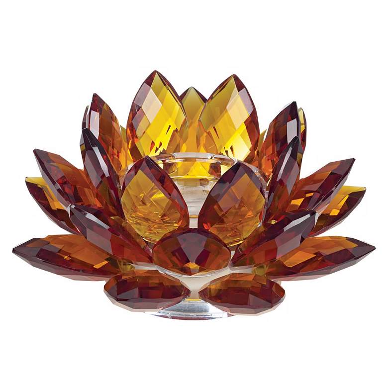 Amber Glass 9 1/4&quot; Wide Crystal Lotus Candle Holder