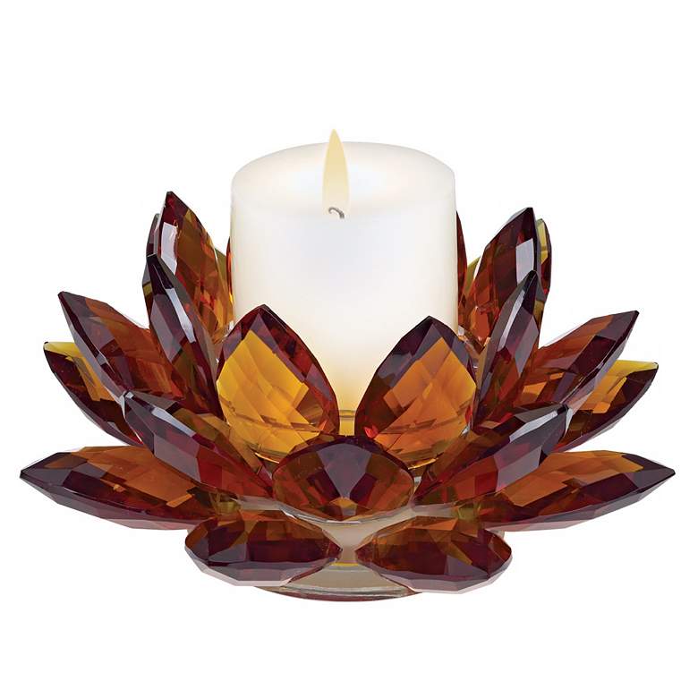 Image 3 Amber Glass 9 1/4 inch Wide Crystal Lotus Candle Holder more views