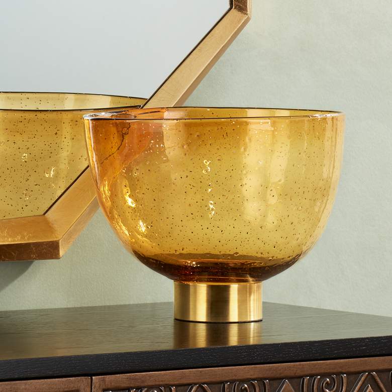 Image 1 Amber Glass and Glossy Gold 11" Wide Decorative Bowl