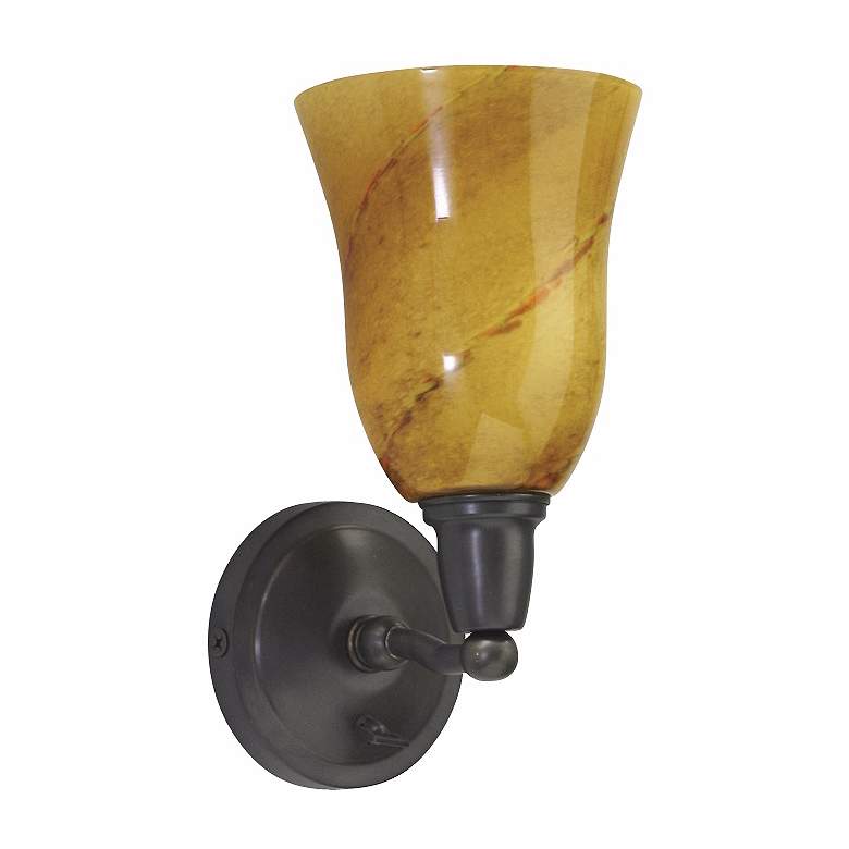 Image 1 Amber Glass Bronze Finish Plug-In Wall Sconce