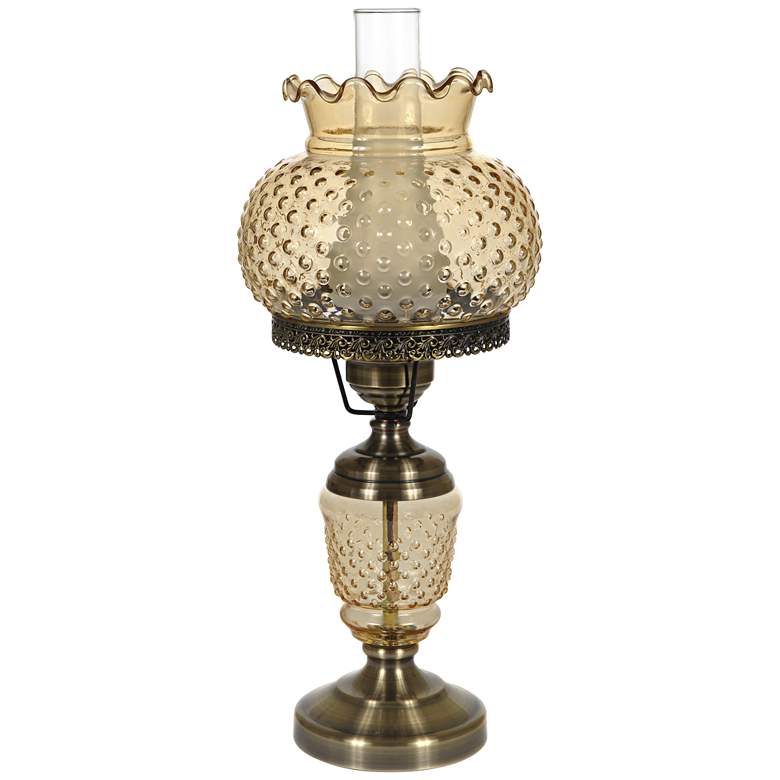 Image 1 Amber Hobnail Glass 23 inch High Hurricane Table Lamp