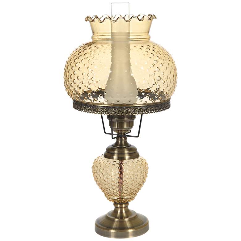 Image 1 Amber Hobnail Glass 26 inch High Hurricane Table Lamp