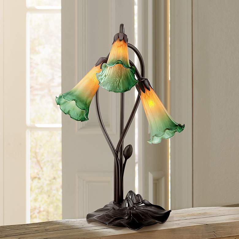Image 1 Amber Lily Flower 17 inch High Accent Table Lamp with LED Bulbs