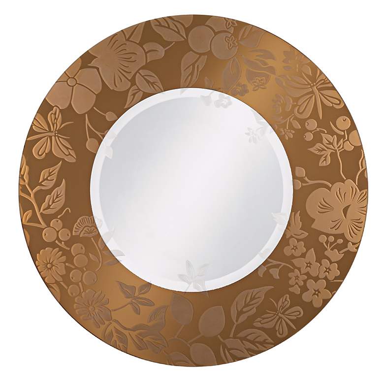 Image 1 Amber Metallic Floral Motif Round Wall Mirror