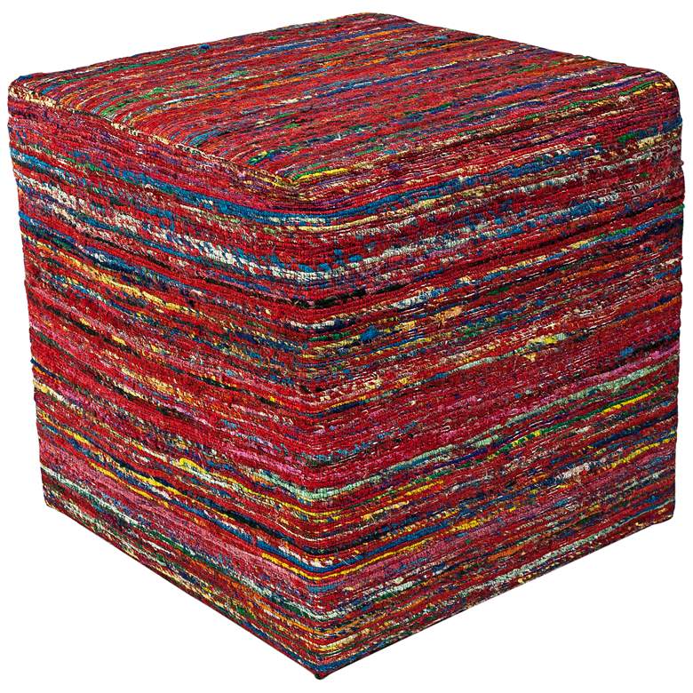 Image 1 Amber Red Multi-Color Woven Viscose Square Pouf Ottoman