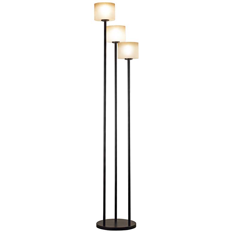 Amber Ribbed Glass 3-Light Torchiere Floor Lamp