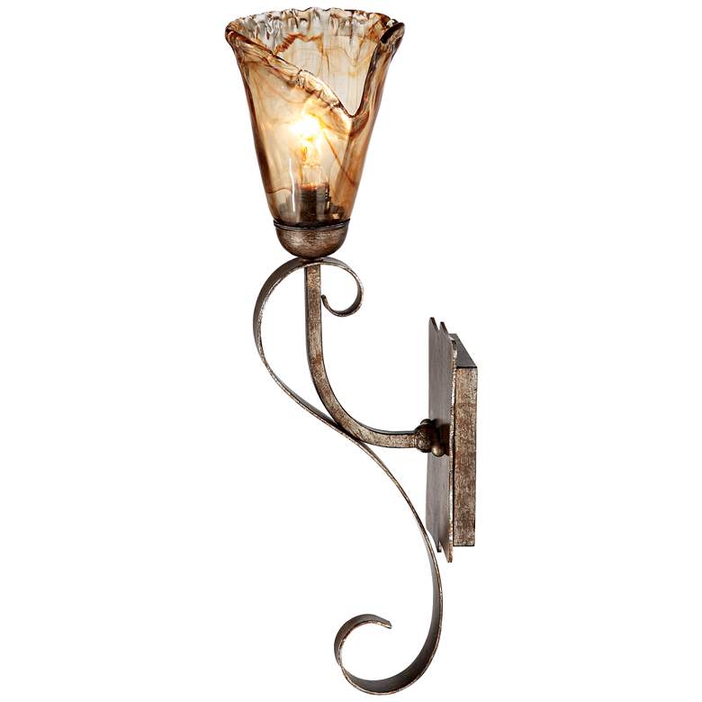 Image 5 Amber Scroll 23 1/2 inch High Art Glass and Bronze Wall Sconce more views