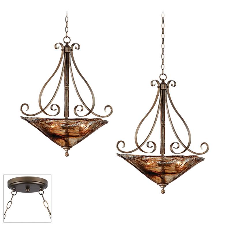 Image 1 Amber Scroll 24 3/4 inch Wide Bronze 2-Light Swag Chandelier