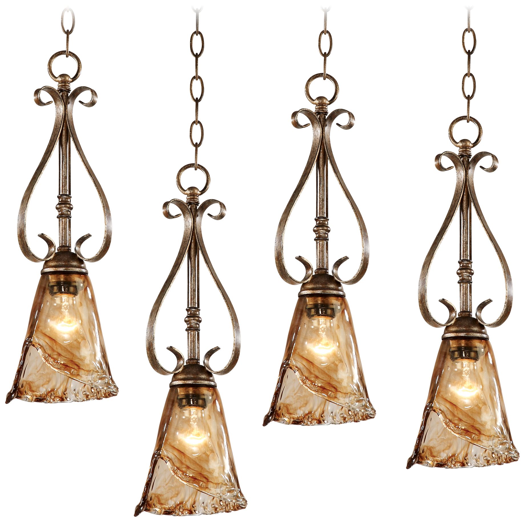 Amber Scroll Bronze 4Light Swag Chandelier 25A62 Lamps Plus