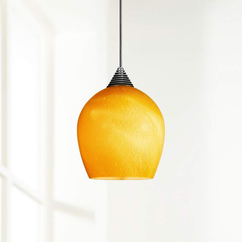 Image 1 Amber Sphere 3 1/2" Wide Brushed Steel LED Mini Pendant
