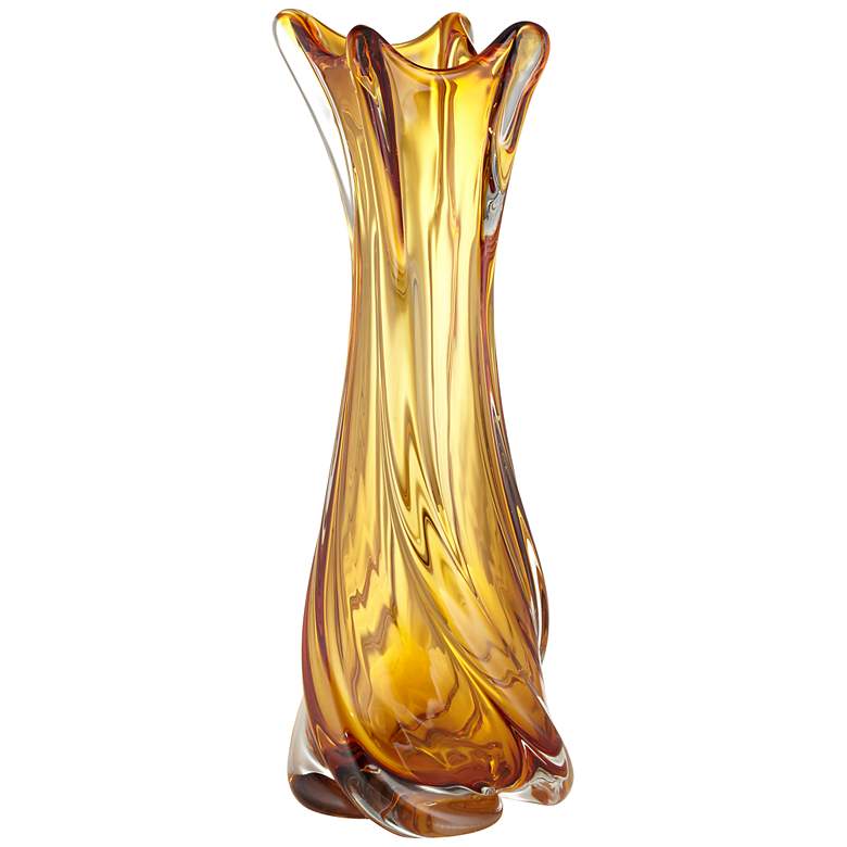Image 1 Amber Twist Trumpet 14 inch High Glass Vase