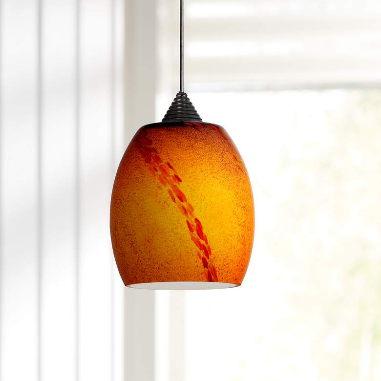 Image 1 Amber with Orange Pattern 3 3/4 inch Wide Rust LED Mini Pendant