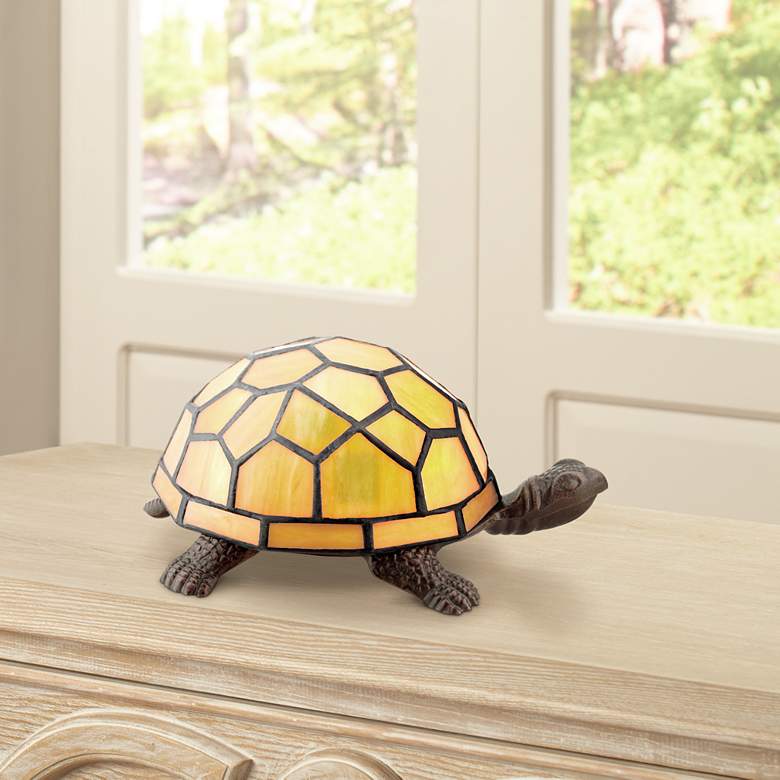 Image 1 Amber Yellow 3 1/2 inchH Tiffany Shell Turtle LED Accent Lamp