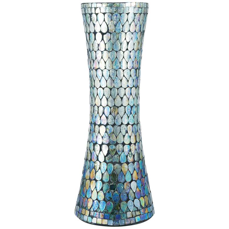 Image 1 Ambia 15 1/2 inch High Aqua Blue Shimmer Mosaic Glass Vase