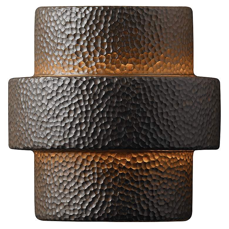Image 1 Ambiance 10 1/2" High Hammered Iron Ceramic Step Wall Sconce