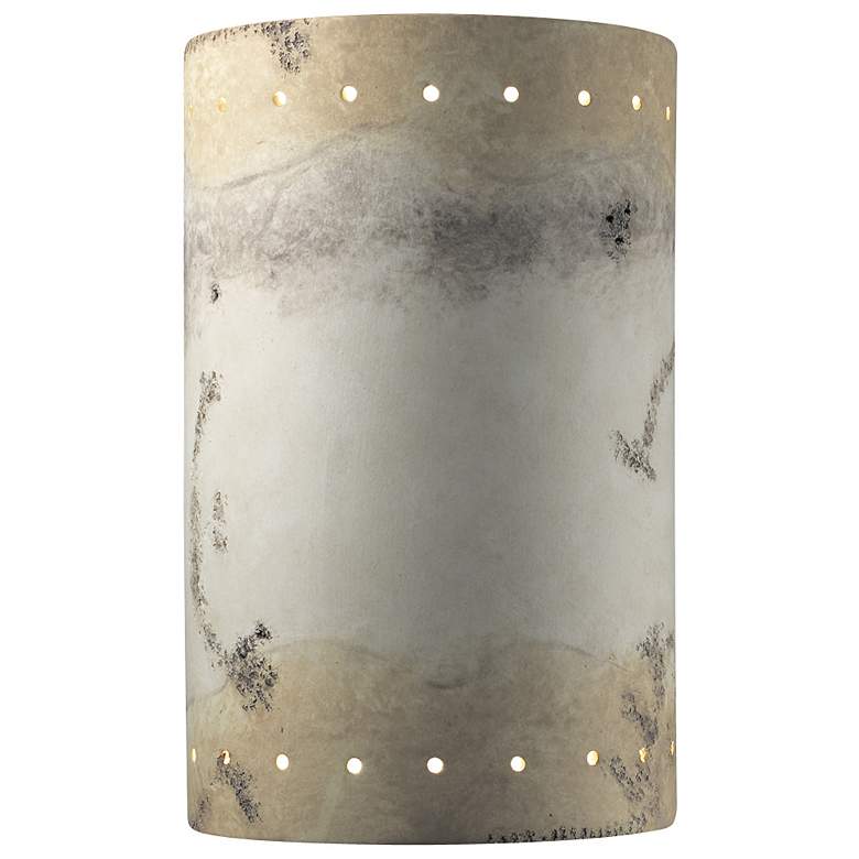 Image 1 Ambiance 12.5"H Greco Travertine Cylinder w/ Perfs Outdoor Wall Sconce