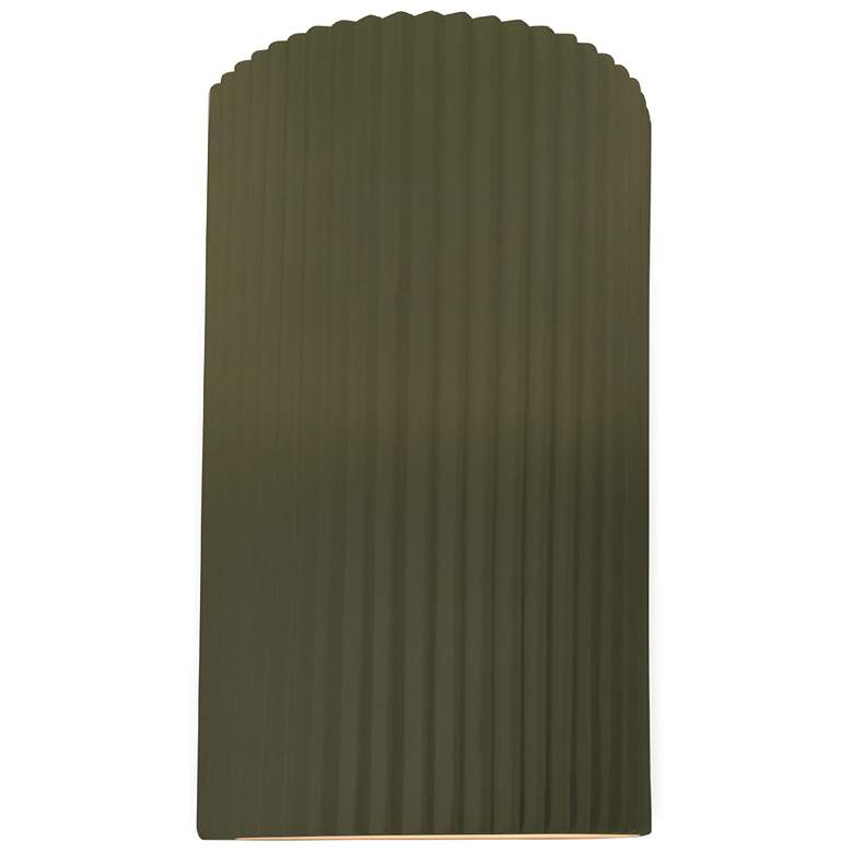 Image 1 Ambiance 12.5" Matte Green Large Pleated Cylinder ADA Wall Sconce