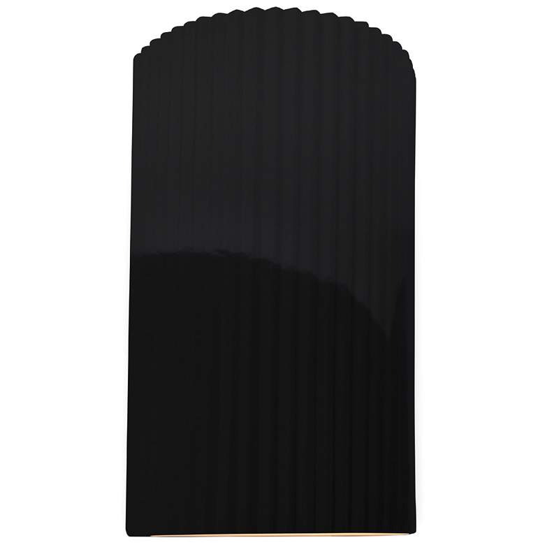 Image 1 Ambiance 12.5"H Gloss Black Large Pleated Cylinder ADA LED Wall Sconce