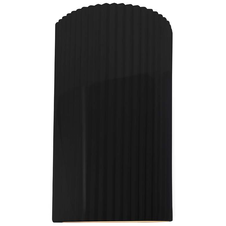Image 1 Ambiance 12.5"H Gloss Black/White Large Pleated Cylinder ADA LED Sconc