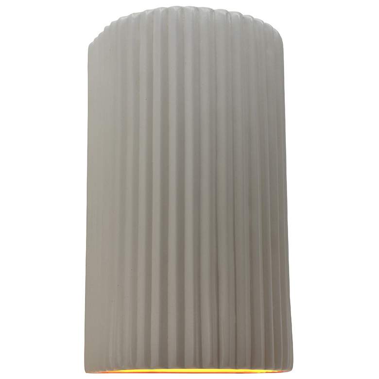 Image 1 Ambiance 12.5"H Matte White/Gold Large Pleated Cylinder ADA LED Sconce