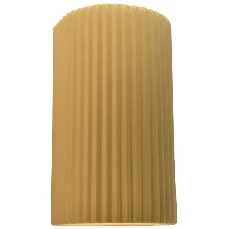 Image 1 Ambiance 12.5"H Muted Yellow Large Pleated Cylinder ADA LED Wall Sconc