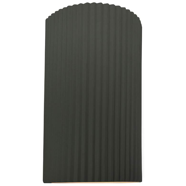 Image 1 Ambiance 12.5"H Pewter Green Large Pleated Cylinder ADA LED Wall Sconc