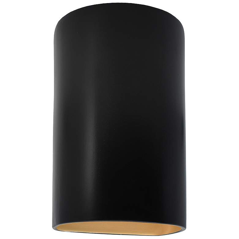 Image 1 Ambiance 12 1/2 inch High Carbon Black Gold Cylinder Wall Sconce