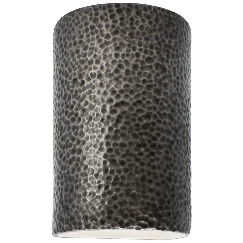 Image 1 Ambiance 12 1/2 inch High Hammered Pewter Cylinder Wall Sconce