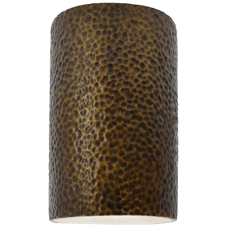 Image 1 Ambiance 12 1/2 inchH Hammered Brass Cylinder LED Outdoor Sconce