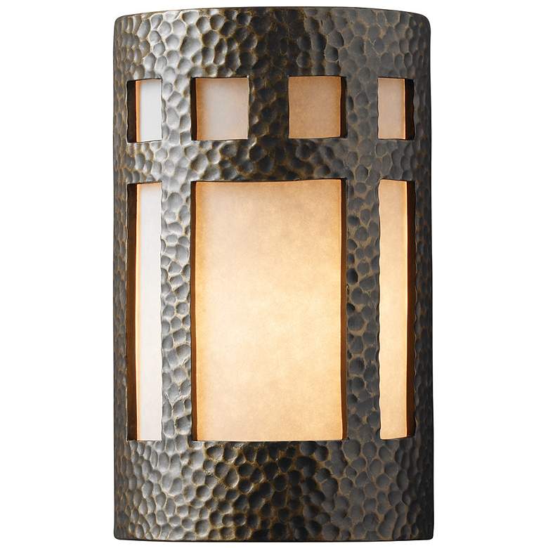 Image 1 Ambiance 12 1/2"H Hammered Brass Prairie Window Wall Sconce