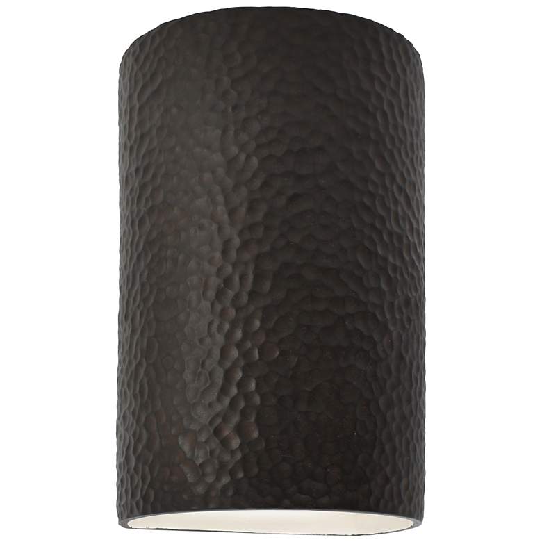 Image 1 Ambiance 12 1/2"H Hammered Iron Cylinder LED Outdoor Sconce