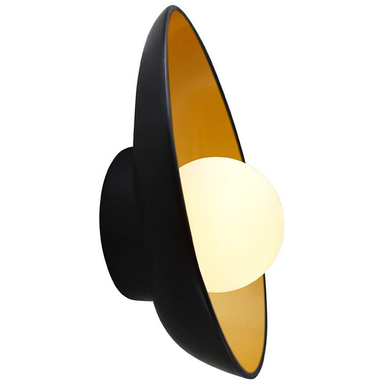 Image 3 Ambiance 12" Carbon Matte Black/Champagne Gold Oval Coupe Wall Sconce more views