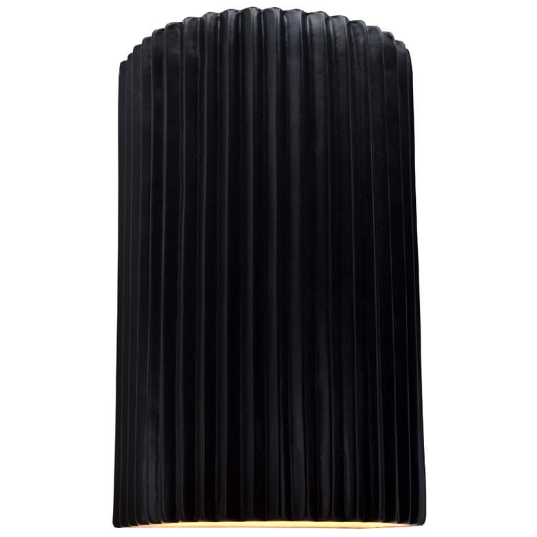 Image 1 Ambiance 9.5"H Carbon Matte Black Small Pleated Cylinder ADA LED Sconc