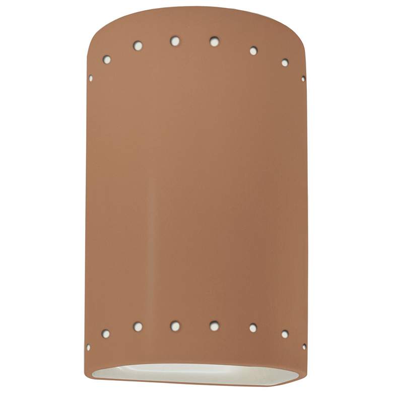 Image 1 Ambiance 9.5"H Closed Top Adobe Small Cylinder Perfs ADA Outdoor LED S