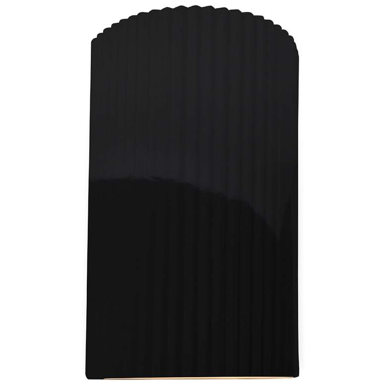 Image 1 Ambiance 9.5"H Gloss Black Small Pleated Cylinder ADA LED Wall Sconce