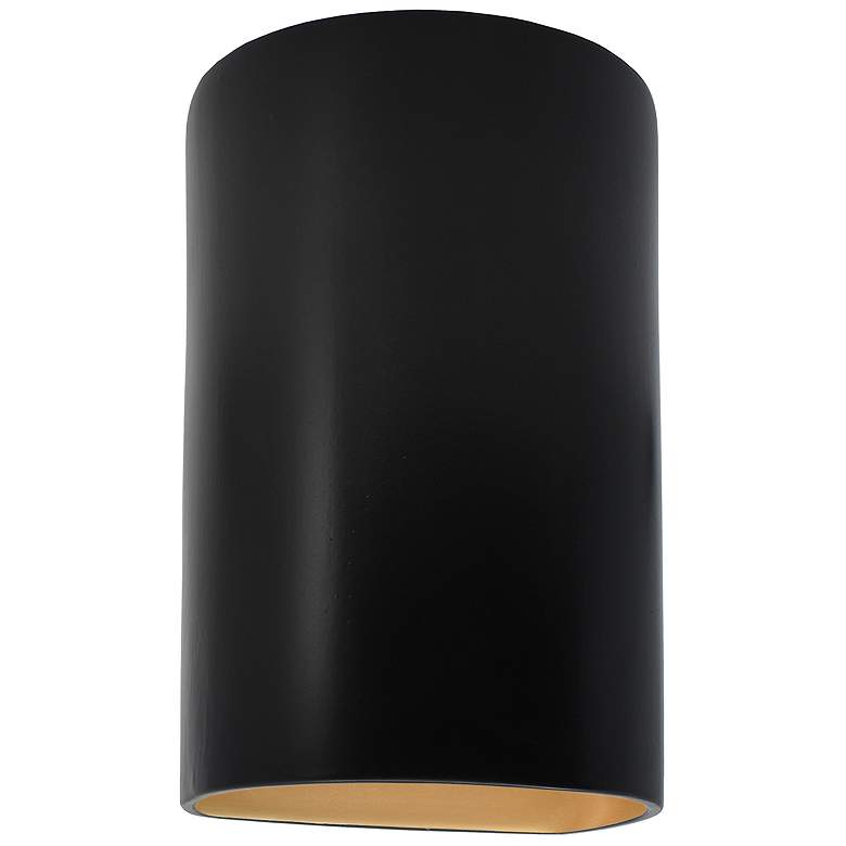 Image 1 Ambiance 9.5 inchH Matte Black and Gold Cylinder Closed Top LED Wall Sconc
