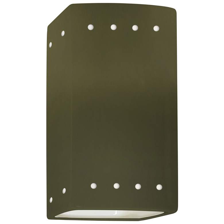 Image 1 Ambiance 9.5"H Open Matte Green Small Rectangle w/ Perfs LED Wall Scon