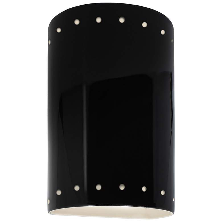 Image 1 Ambiance 9 1/2 inch High Gloss Black Perfs Cylinder Wall Sconce