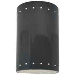 Ambiance 9 1/2" High Gloss Gray Perfs Cylinder Wall Sconce