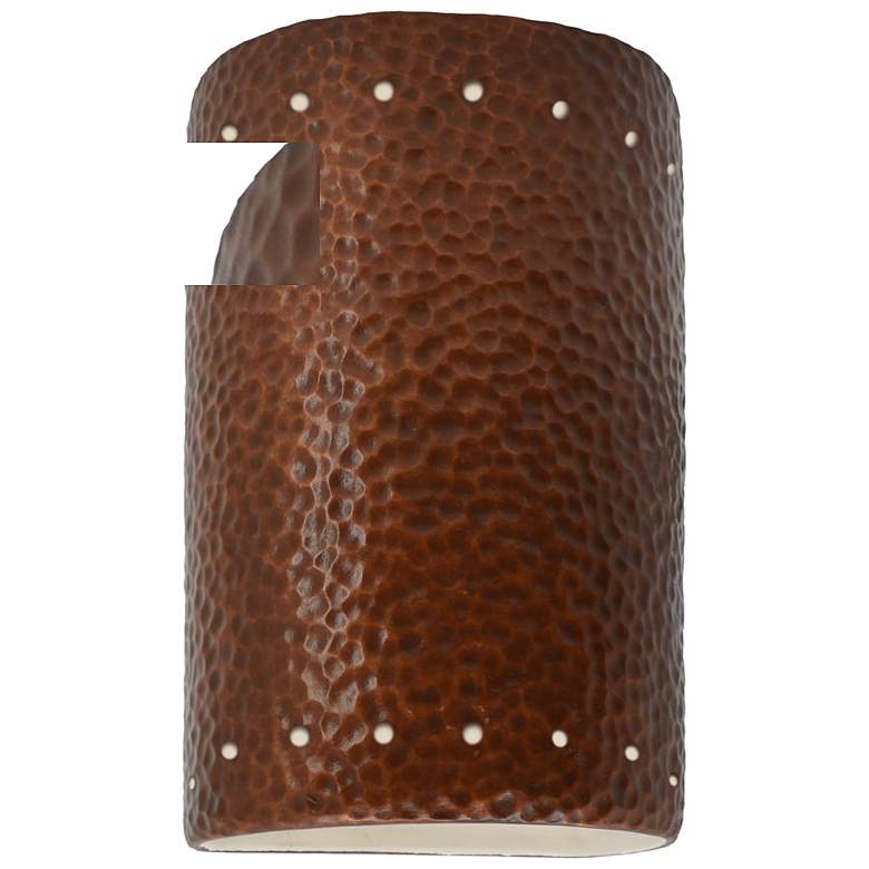 Image 1 Ambiance 9 1/2 inch High Hammered Copper Cylinder LED ADA Sconce