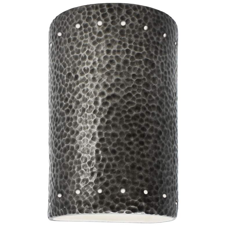 Image 1 Ambiance 9 1/2 inch High Hammered Pewter Cylinder LED ADA Sconce