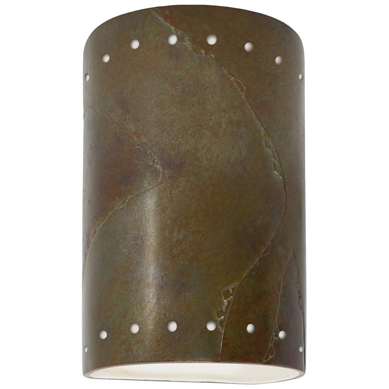 Image 1 Ambiance 9 1/2" High Red Slate Perfs Cylinder Outdoor Sconce