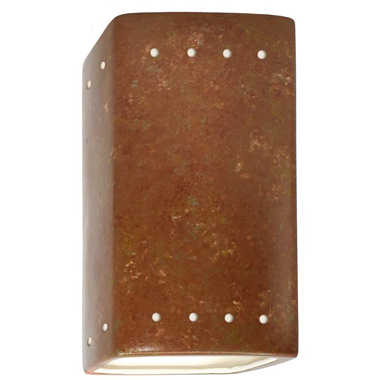 Image 1 Ambiance 9 1/2 inch High Rust Patina Perfs Rectangle Wall Sconce